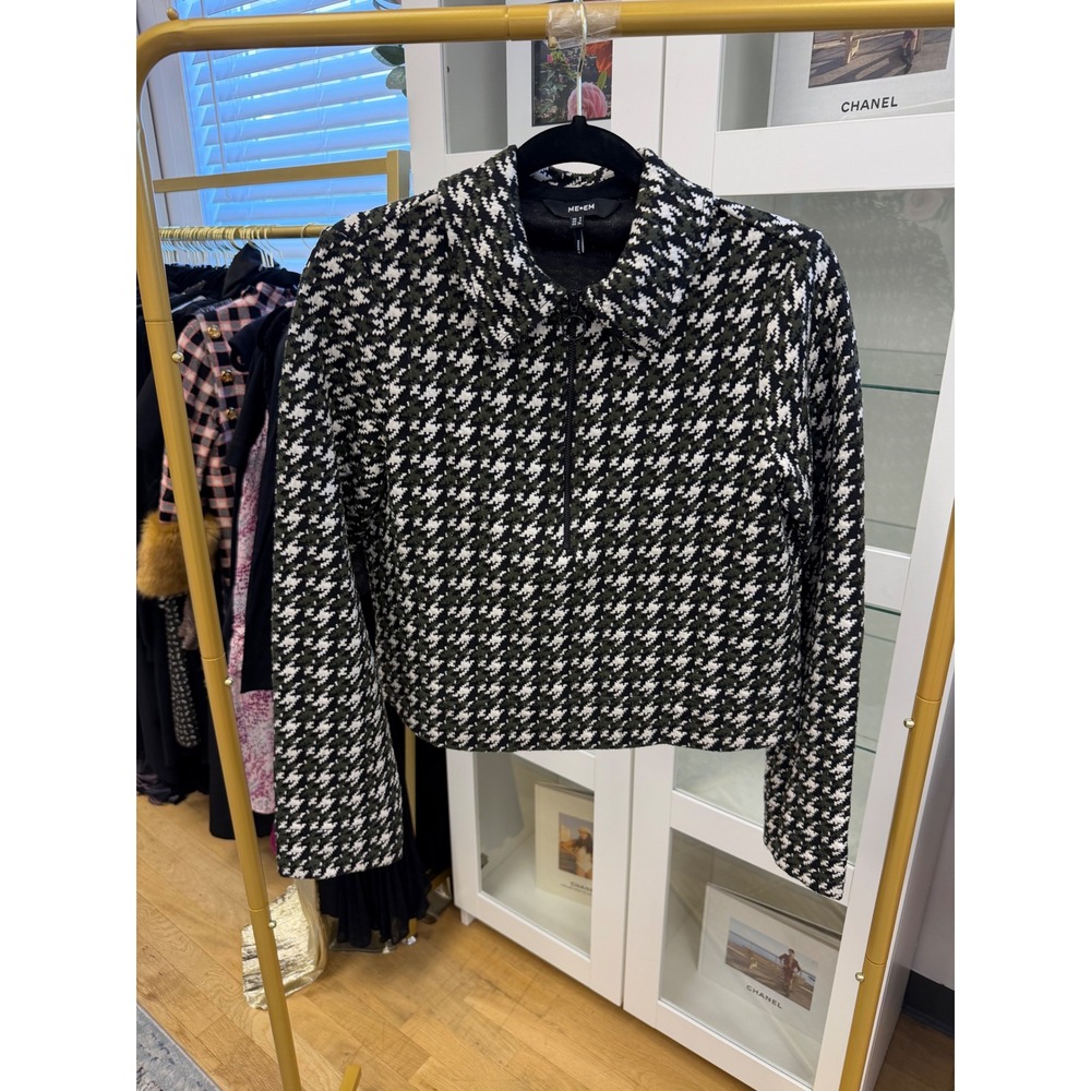 ME+EM Houndstooth Wide Box Top Women Sz 4 EUC Designer Crop Zip Pullover - Picture 7 of 16